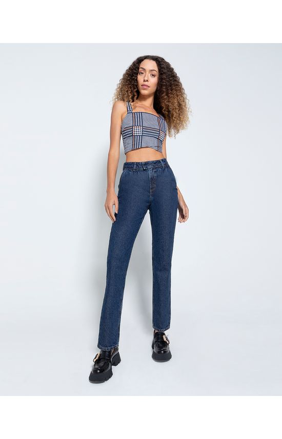 Blusa Cropped Feminina Xadrez Em Tecido Acetinado Stretch - ENFIM