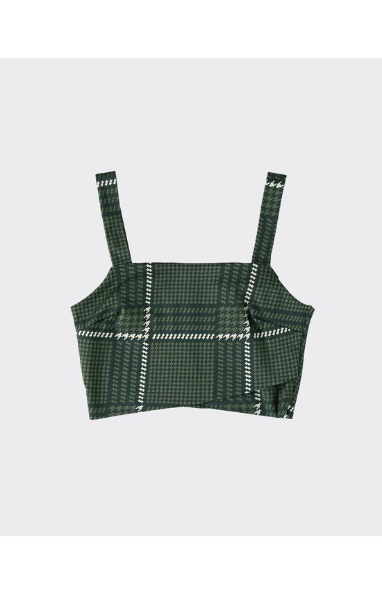 Blusa Cropped Feminina Xadrez Em Tecido Acetinado Stretch - ENFIM