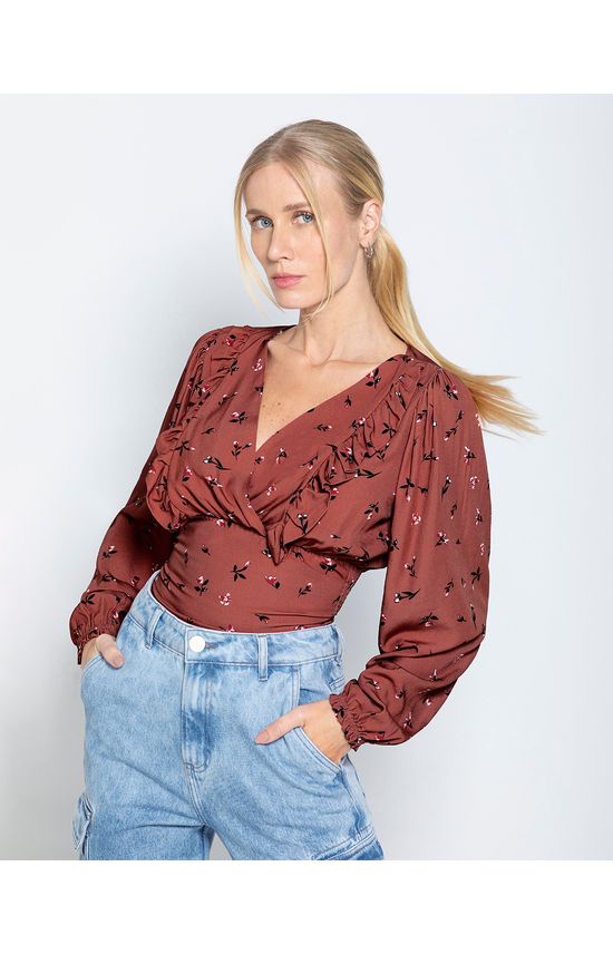 Blusa Transpassada Feminina Decote Babado Em Viscose - ENFIM