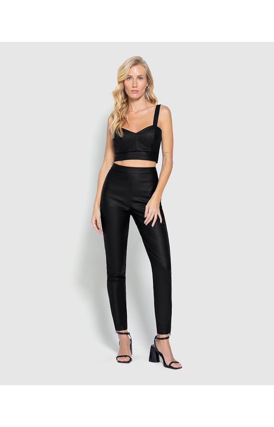 Calça Legging Feminina Abertura Com Zíper Em Malha Resinada - ENFIM