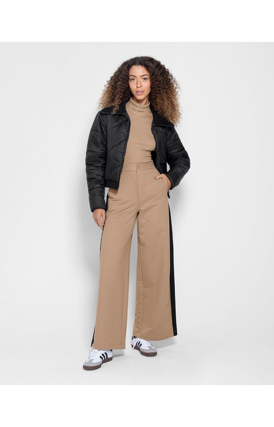 Calça Wide Leg Feminina Recorte Lateral Em Moletom - ENFIM