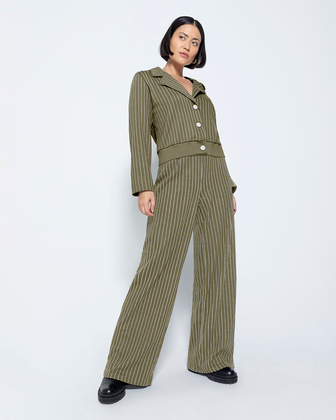 Blazer Cropped Feminino em Malha Jacquard Listrada - ENFIM