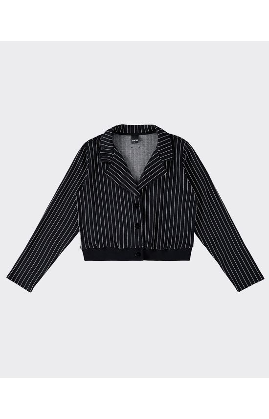 Blazer Cropped Feminino Em Malha Jacquard Listrada - ENFIM