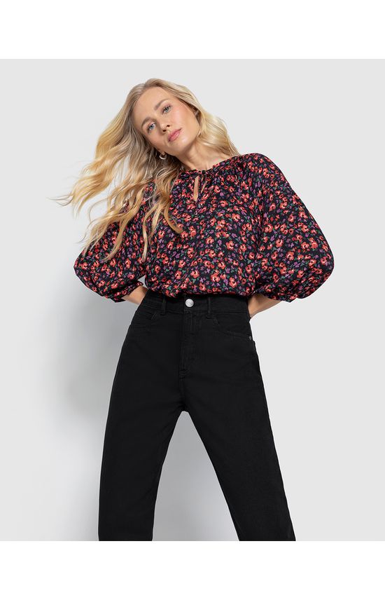 Blusa Feminina Ampla Manga Bufante Em Viscose - ENFIM