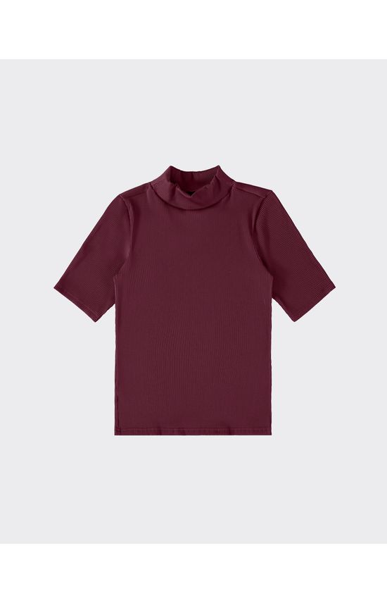 Blusa Feminina Gola Alta Manga Curta Em Malha Cotelê - ENFIM