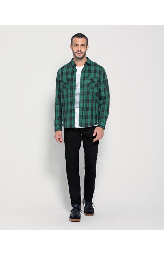 Camisa Masculina Xadrez Manga Longa Em Tricoline - ENFIM