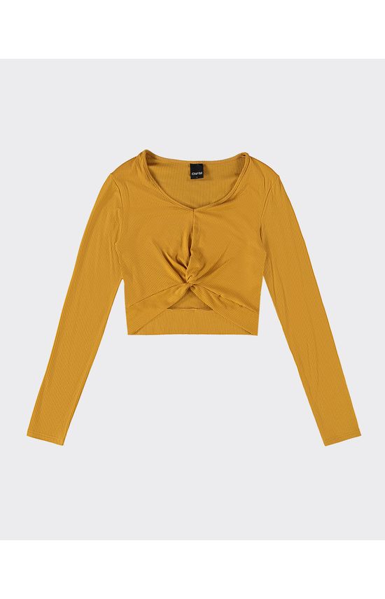 Blusa Feminina Decote V Torção Em Malha Canelada de Viscose - ENFIM