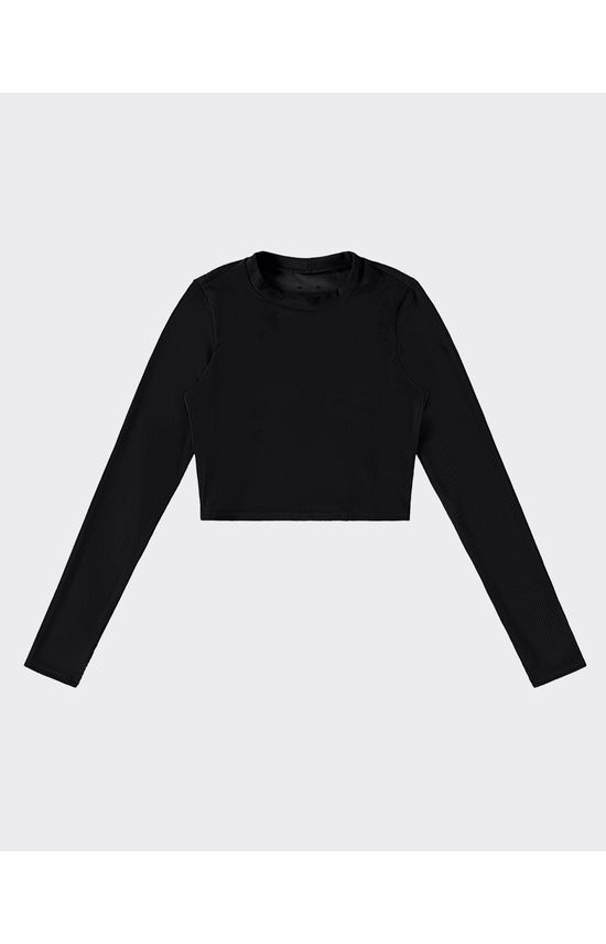 Blusa Cropped Feminina Manga Longa Em Malha Veludo Cotelê - ENFIM