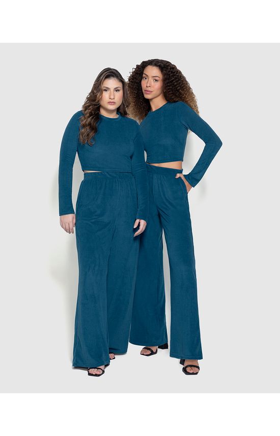 Calça Básica Feminina Wide Leg Em Malha Veludo Cotelê - ENFIM