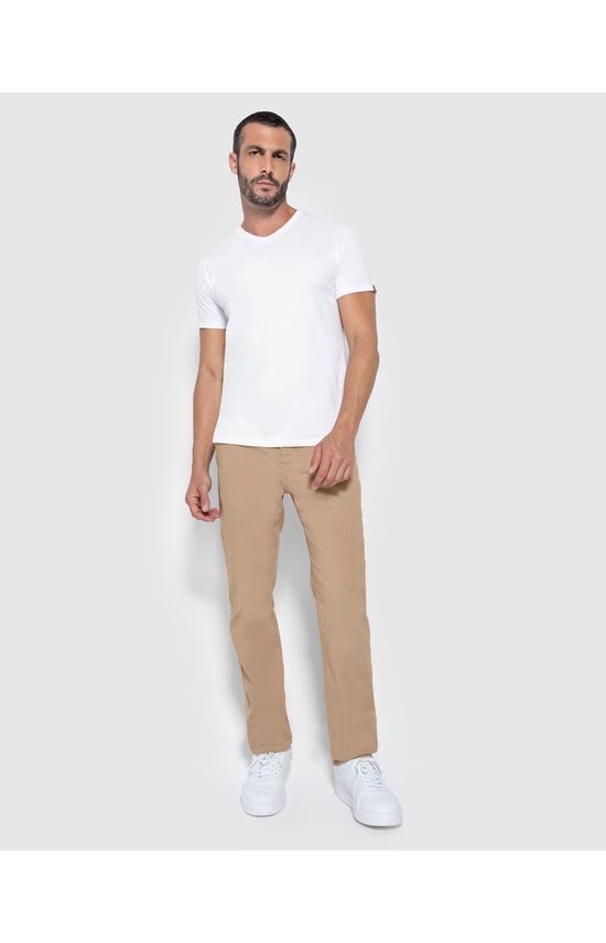 Calça Chino Masculina Cintura Média Em Sarja Com Elastano - ENFIM