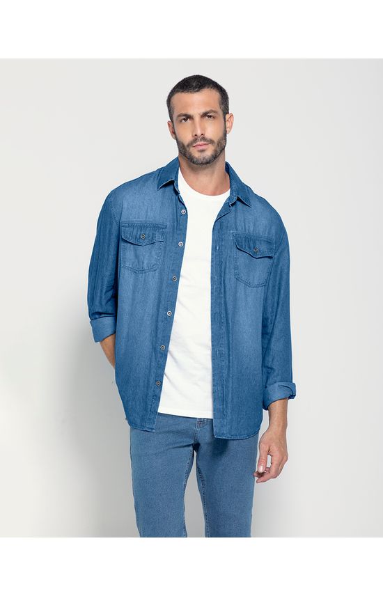 Camisa Masculina Regular Manga Longa Em Jeans Soft - ENFIM