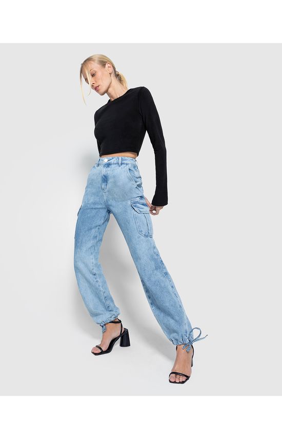 Calça Feminina Reta Cargo Em Jeans 100% Algodão - ENFIM