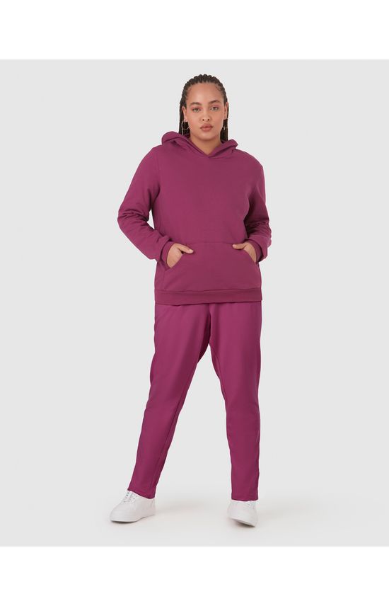 Calça Básica Feminina Plus Size Em Moletom Stretch Flanelado