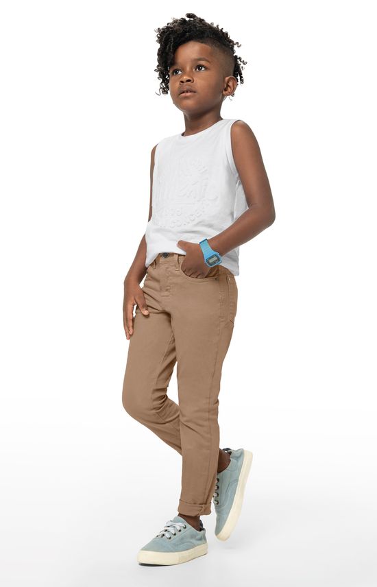 Calça Menino Slim Em Sarja Com Elastano Carinhoso