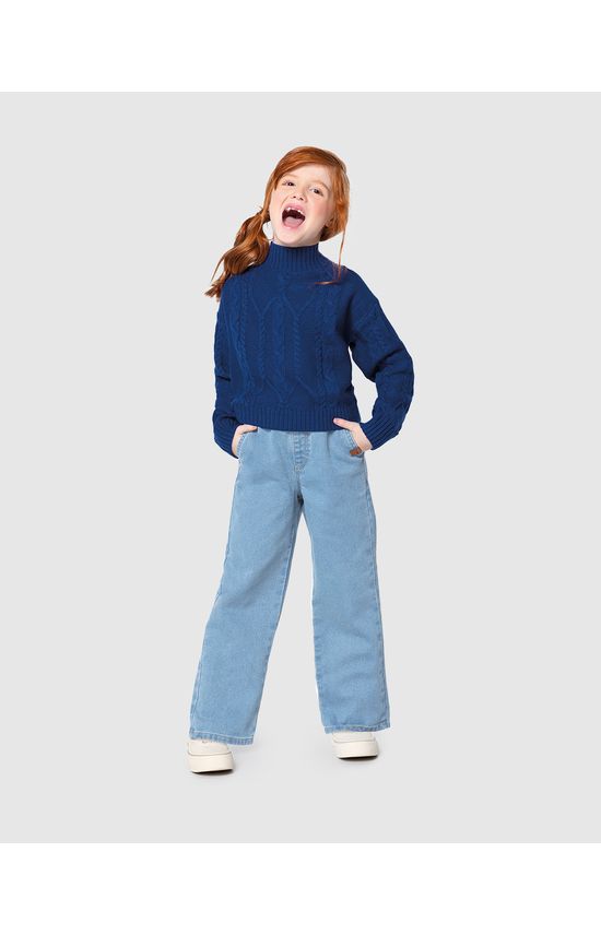 Calça Infantil Menina Wide Leg Cós Elástico Em Jeans Moletom Malwee Kids