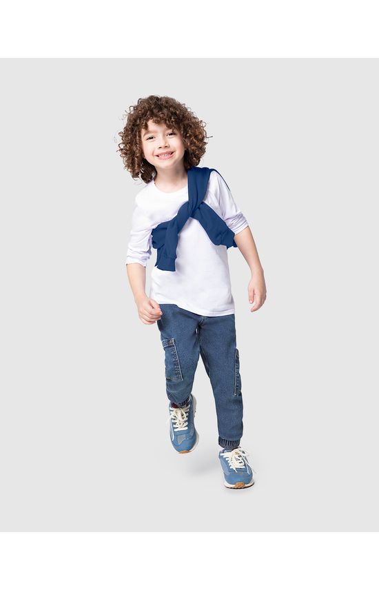 Calça Jogger Infantil Menino Bolso Cargo Em Jeans Moletom Malwee Kids