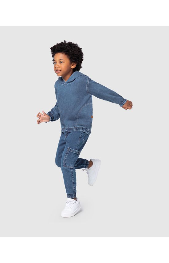 Blusão Infantil Unissex Com Capuz Em Jeans Moletom Malwee Kids