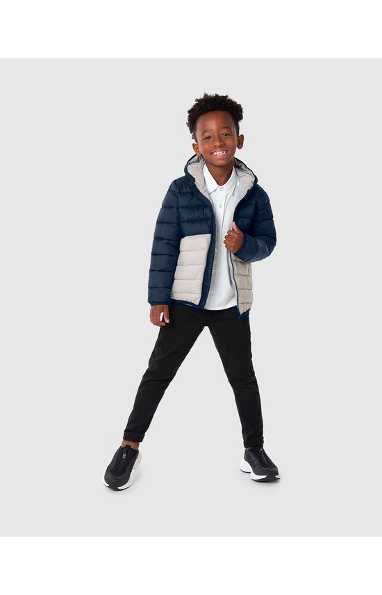 Jaqueta Puffer Unissex Bicolor Com Capuz Em Tafetá Malwee Kids
