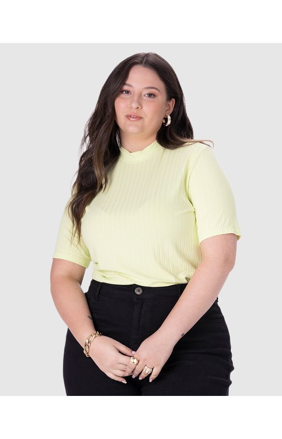 Blusa Feminina Plus Size Gola Alta Em Viscose Canelada