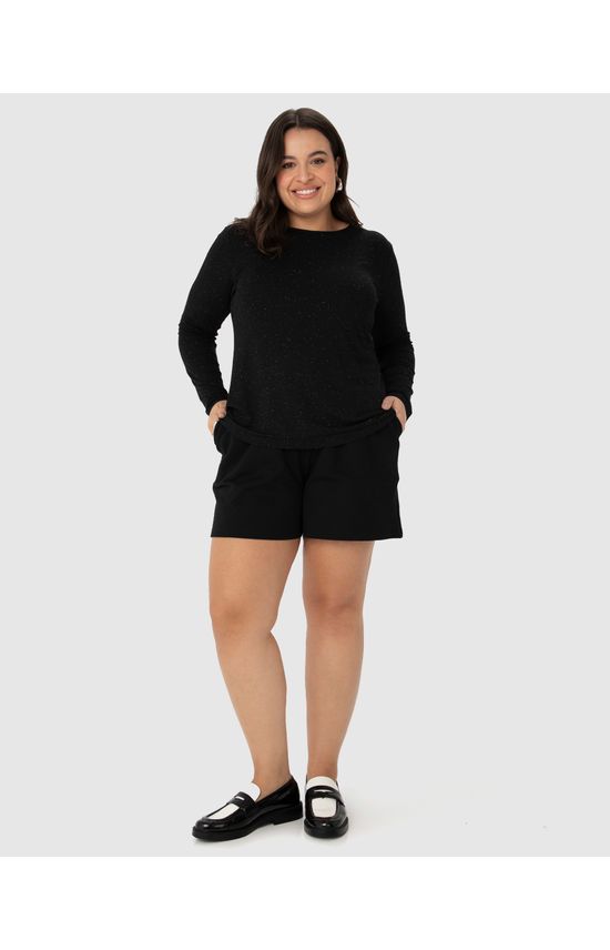 Blusa Básica Feminina Plus Size Manga Longa Em Viscose Botonê Stretch