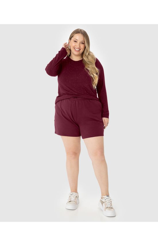 Blusa Básica Feminina Plus Size Manga Longa Em Viscose Botonê Stretch