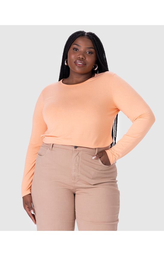 Blusa Básica Feminina Plus Size Manga Longa Em Viscose Botonê Stretch