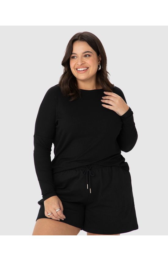 Blusa Feminina Plus Size Mullet Em Malha Canelada De Viscose