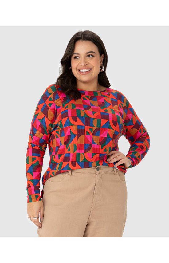 Blusa Feminina Plus Size Mullet Em Malha Canelada De Viscose