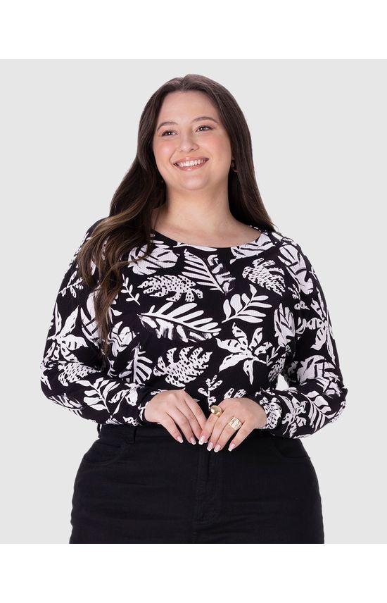 Blusa Feminina Plus Size Mullet Em Malha Canelada De Viscose