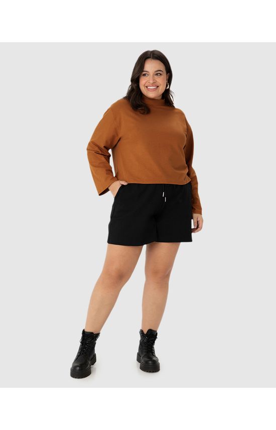 Blusa Ampla Feminina Plus Size Em Moletinho Stretch Linho