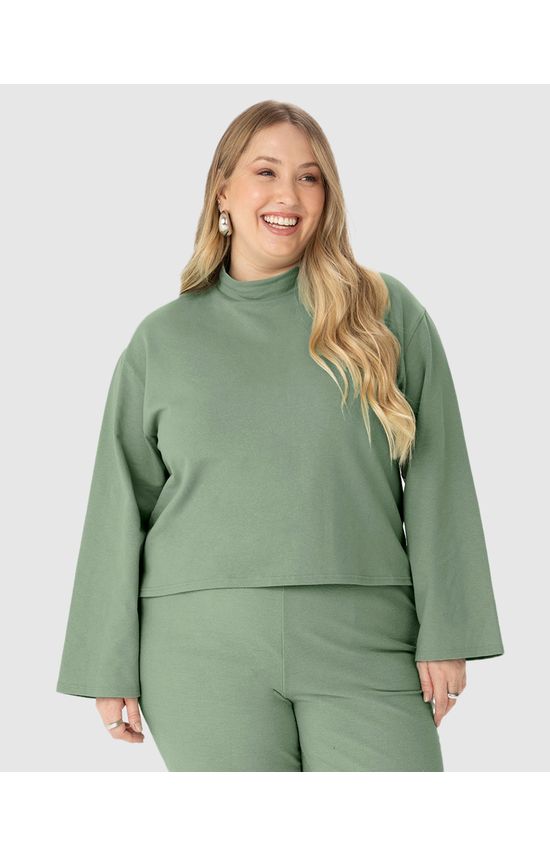 Blusa Ampla Feminina Plus Size Em Moletinho Stretch Linho
