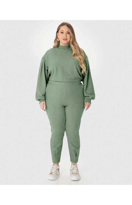 Blusão Amplo Feminino Plus Size Gola Alta Em Moletom Sarjado
