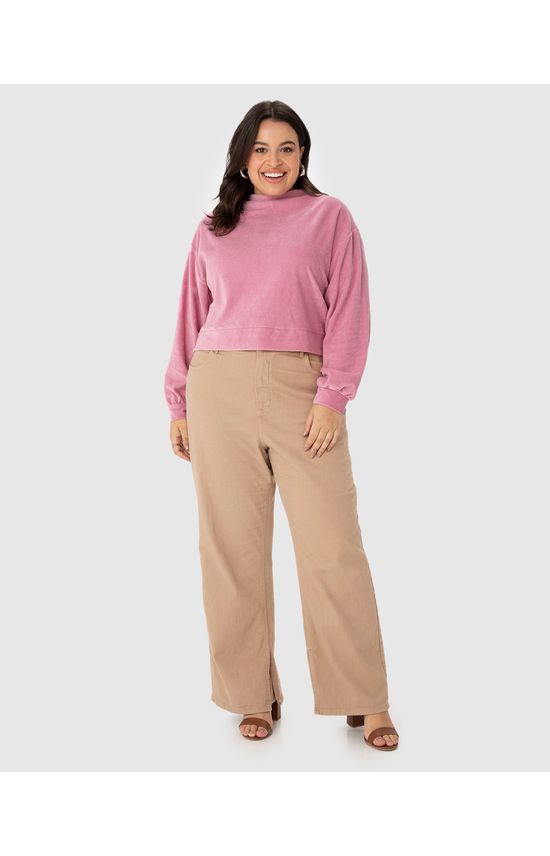 Blusão Amplo Feminino Plus Size Gola Alta Em Malha Plush Cotelê