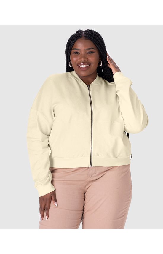Jaqueta Bomber Feminina Plus Size Em Moletom Stretch Linho