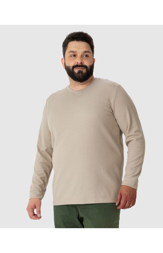 Camiseta Básica Masculina Plus Size Manga Longa Em Malha Texturizada