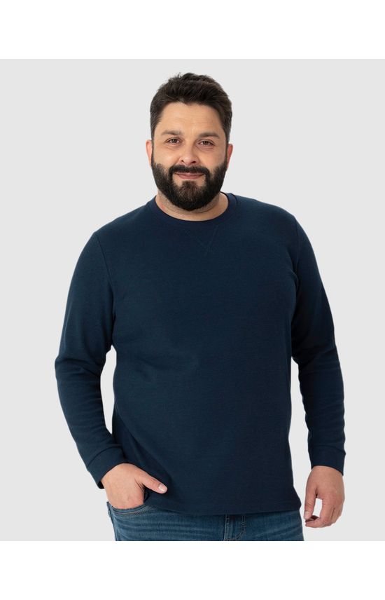 Camiseta Básica Masculina Plus Size Manga Longa Em Malha Texturizada