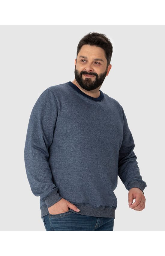 Blusão Masculino Plus Size Gola Redonda Em Moletom Rajado Flanelado