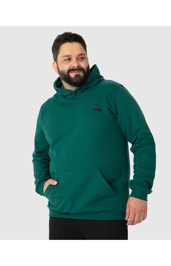 Blusão Masculino Plus Size Capuz E Bolso Canguru Em Moletom Flanelado
