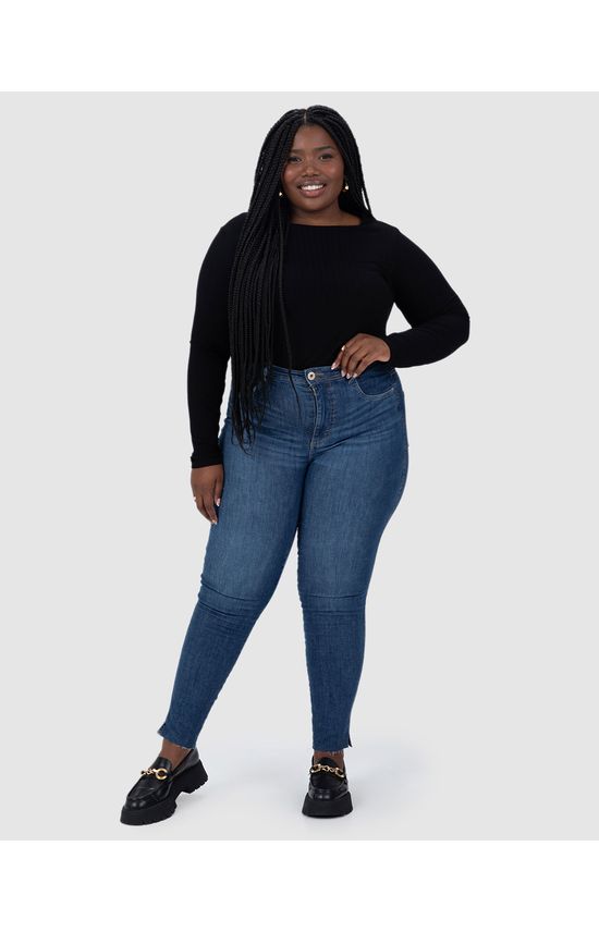 Calça Feminina Plus Size Skinny Cropped Cintura Média Em Flex Jeans