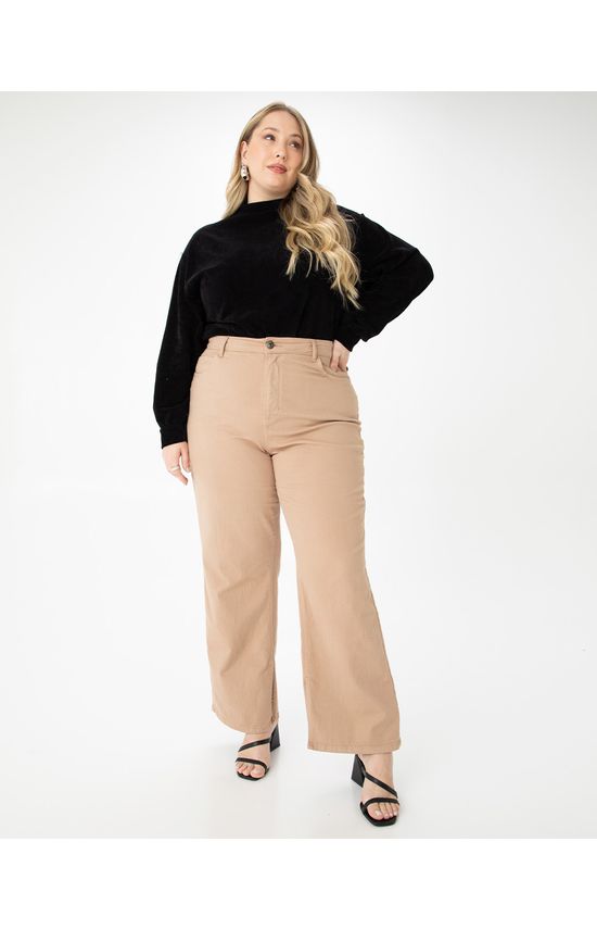 Calça Feminina Plus Size Straight Cropped Em Sarja Com Elastano Eco