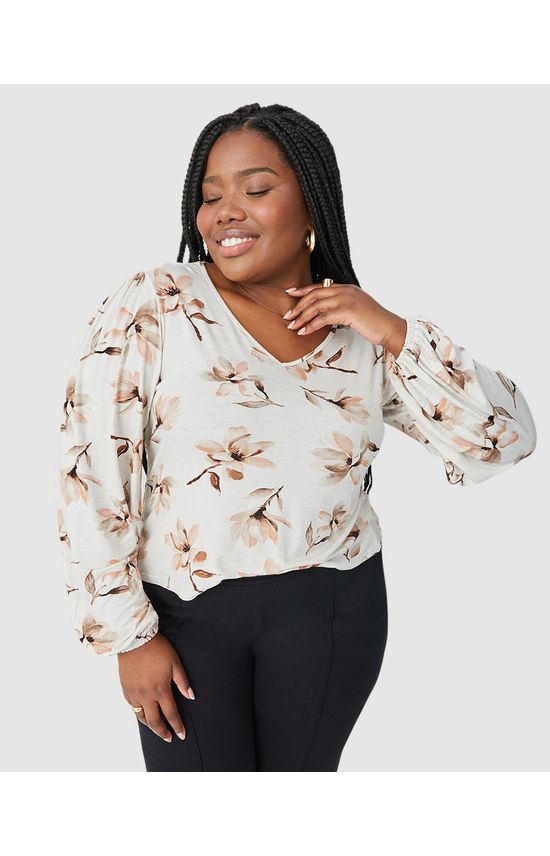 Blusa Cropped Feminina Plus Size Manga Longa Em Malha Viscolinho Stretch