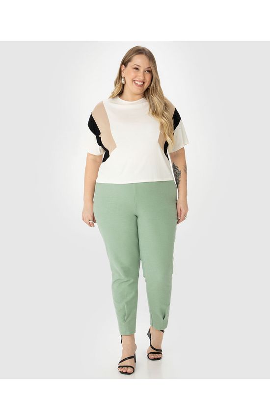 Blusa Feminina Plus Size Recortes Coloridos Em Malha Canelada De Viscose