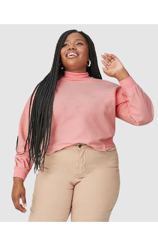 Blusão Amplo Feminino Plus Size Gola Alta Em Moletom Sarjado