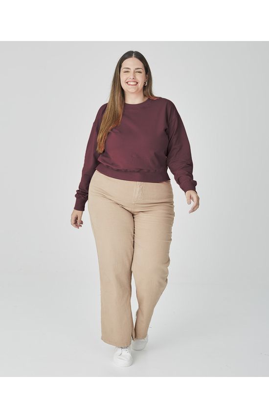 Blusão Cropped Feminino Plus Size Em Moletom Stretch Flanelado