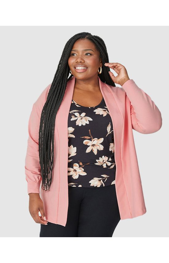 Casaco Feminino Plus Size Alongado Em Moletom Stretch Flanelado