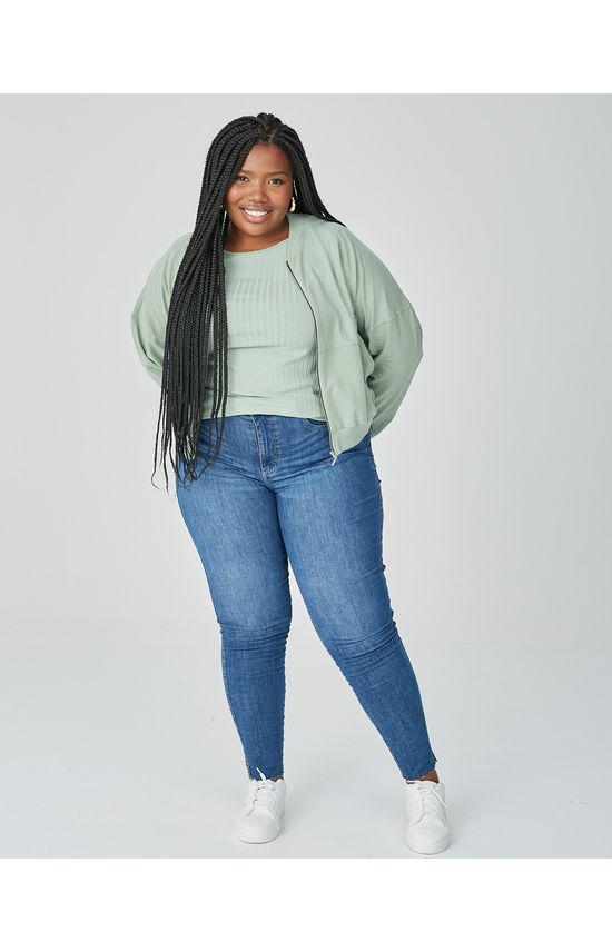 Jaqueta Bomber Feminina Plus Size Em Moletom Stretch Linho