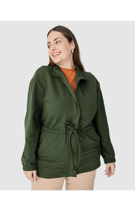 Jaqueta Feminina Plus Size Parka Em Moletom Stretch Flanelado