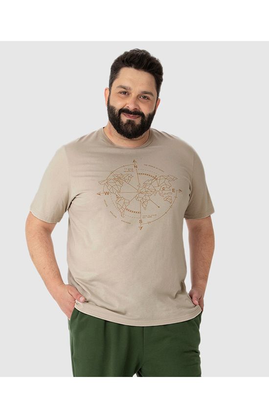 Camiseta Masculina Plus Size Estampa Frontal Em Algodão
