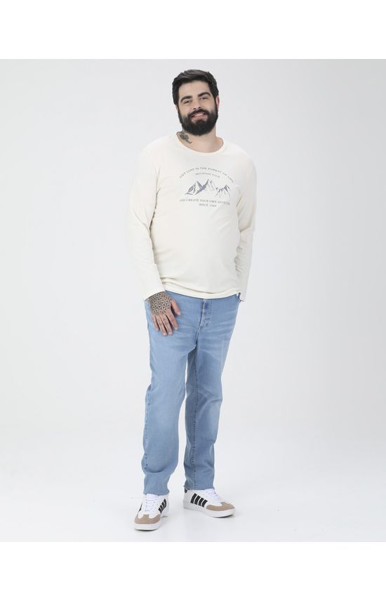 Camiseta Masculina Plus Size Estampa Frontal Manga Longa Em Algodão