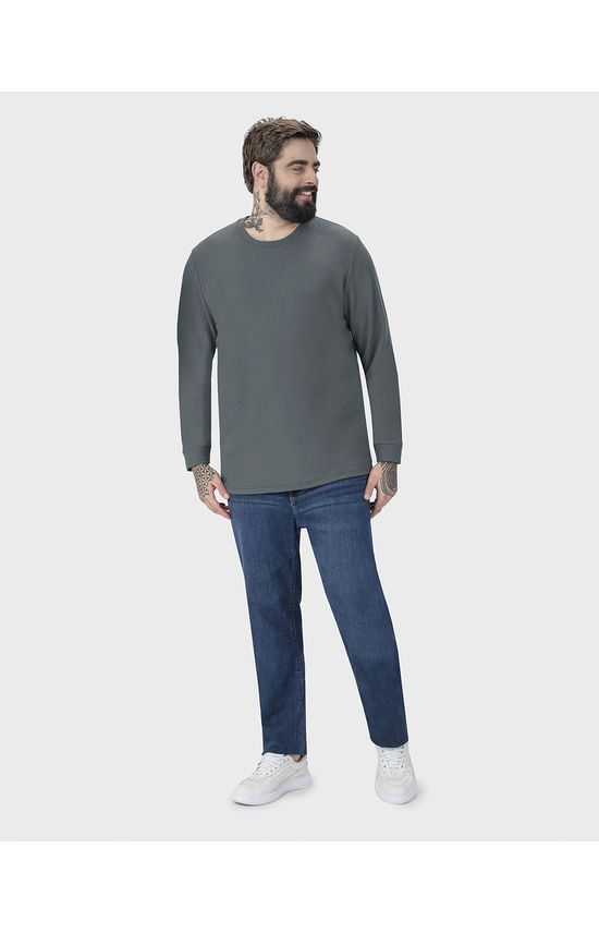 Camiseta Básica Masculina Plus Size Manga Longa Em Malha Texturizada